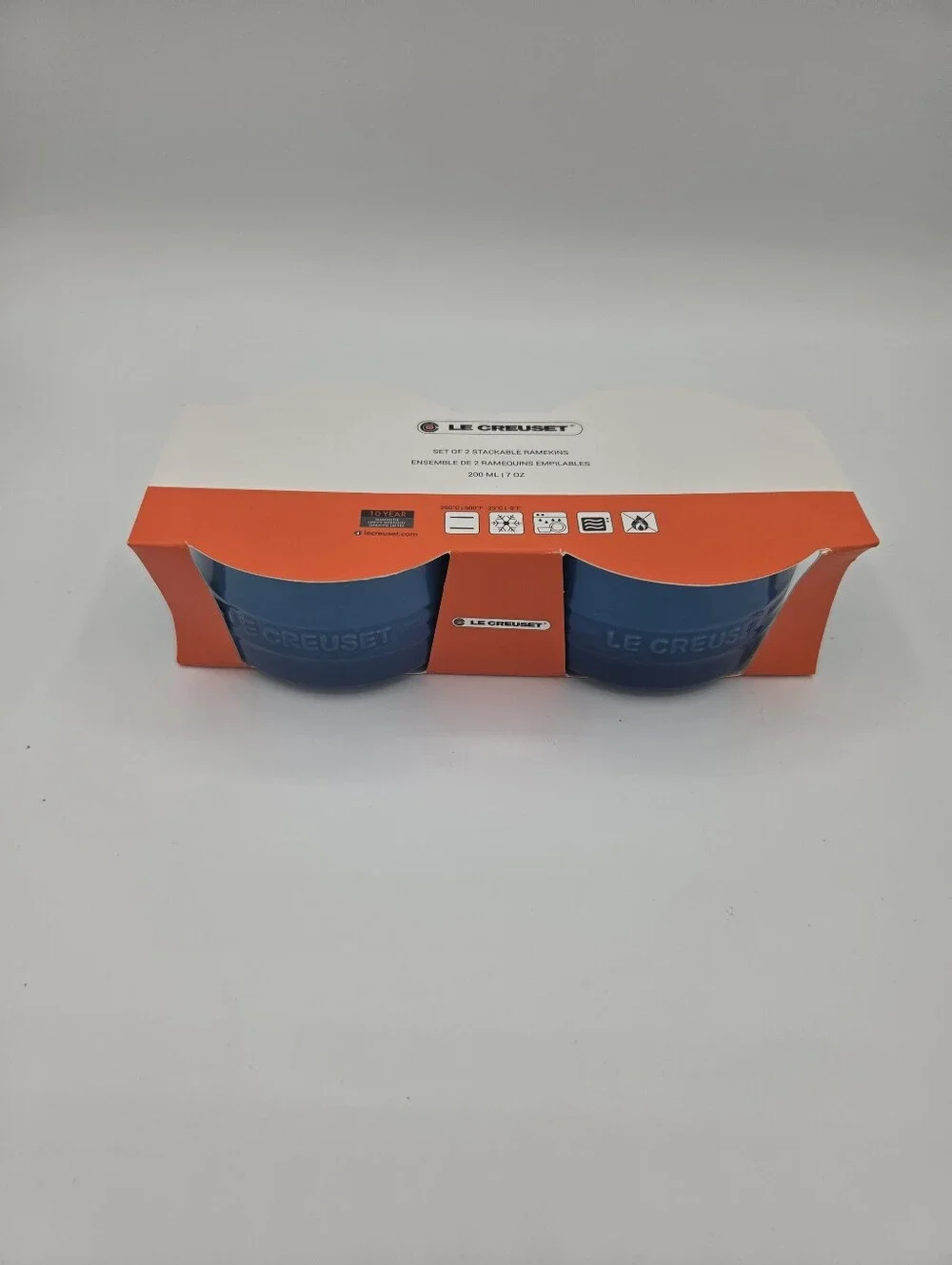 Le Creuset Blue Solid Ceramic Ramekin Set of 2 7oz/200mL Microwave Safe